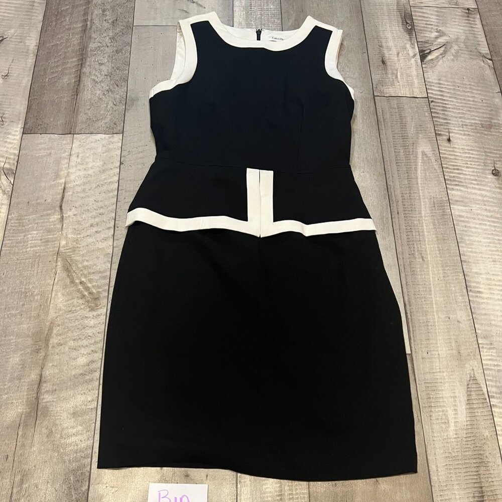 Calvin Klein Size 10 Sleeveless Black White Dress  Bin BH